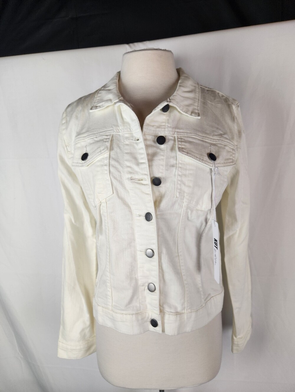Kut From The Kloth Helena Denim Jacket XL Ivory Stretch Trucker Boho Classic NWT